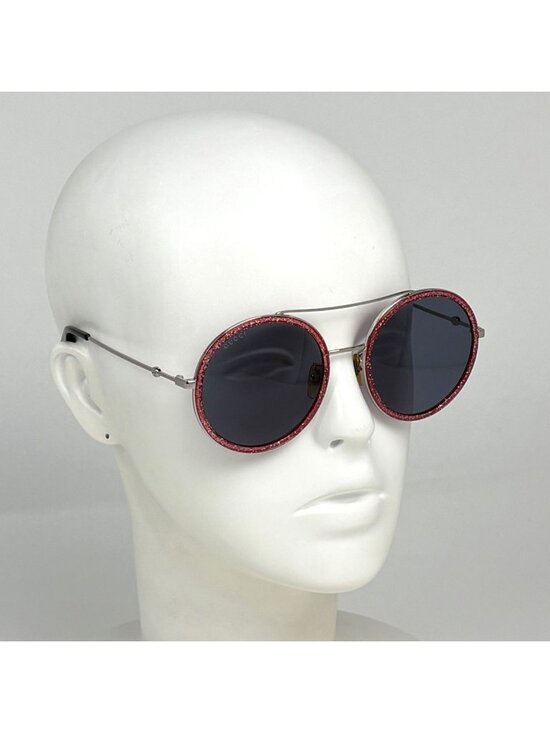 Gucci Logo Sunglasses Round Eyewear Bumblebee Metal Silver Red main image 6